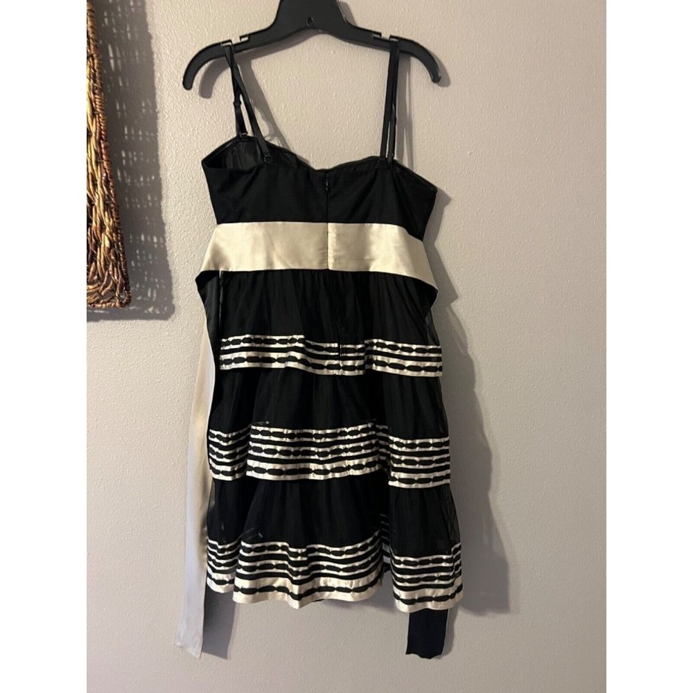 BCBGMAXAZRIA Dress 10 Black Gold Silk Trim Tiered Net Party Wedding Cruise - Picture 5 of 7